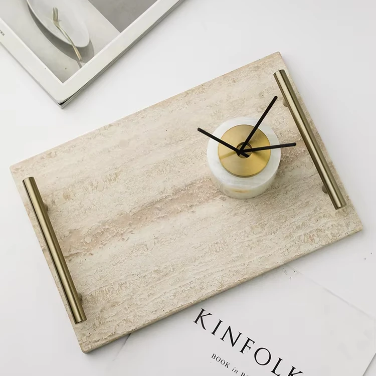 XPIC-Marmor-Rechtecktablett mit goldfarbenem Griff – Art-Deco-Design, lebensmittelecht, mikrowellensicher, geeignet für Aromatherapie und Desktop-Dekoration