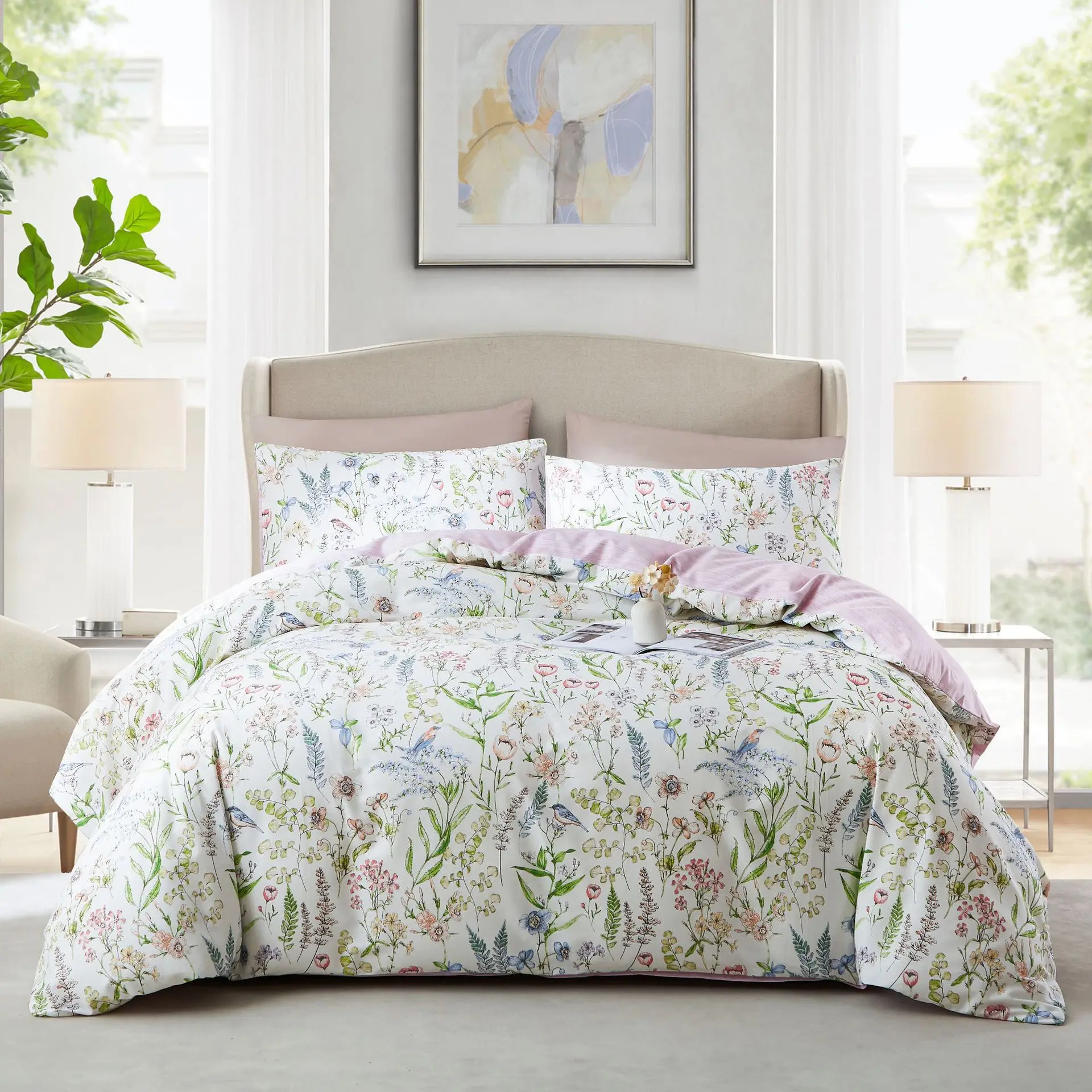 AOYATEX Hot selling Cotton bedding set Duvet cover Three piece set Plants and flowers Print bed set details