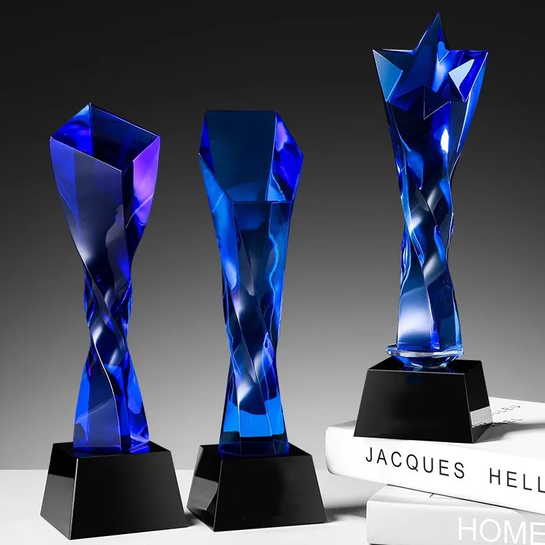 Wholesale K9 Empty Crystal Glass Trophy Award Blue Glass Award Plaque, Personalized Glass Award, Engraved Glass Trophy supplier