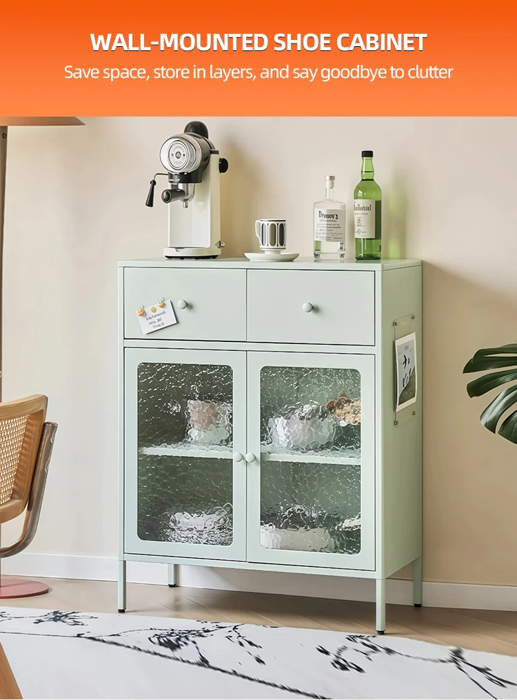 Buffet Sideboard Cabinet with 2 Drawers and Glass Door, Wine Bar for Kitchen, Living Room, Modern Kitchen Storage factory