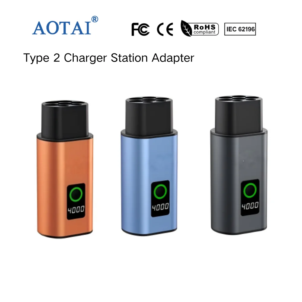AOTAI New 16A 230V AC Type 2 to Universal Socket Adapter with Aluminum Alloy Housing and ON/OFF Switch