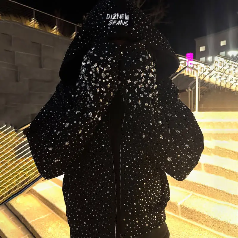 SALATI Custom 100%Cotton Premium Hoodie Hombre - Heavy Weight Luxury Diamond Rhinestone Designer Hoodie gallery 2