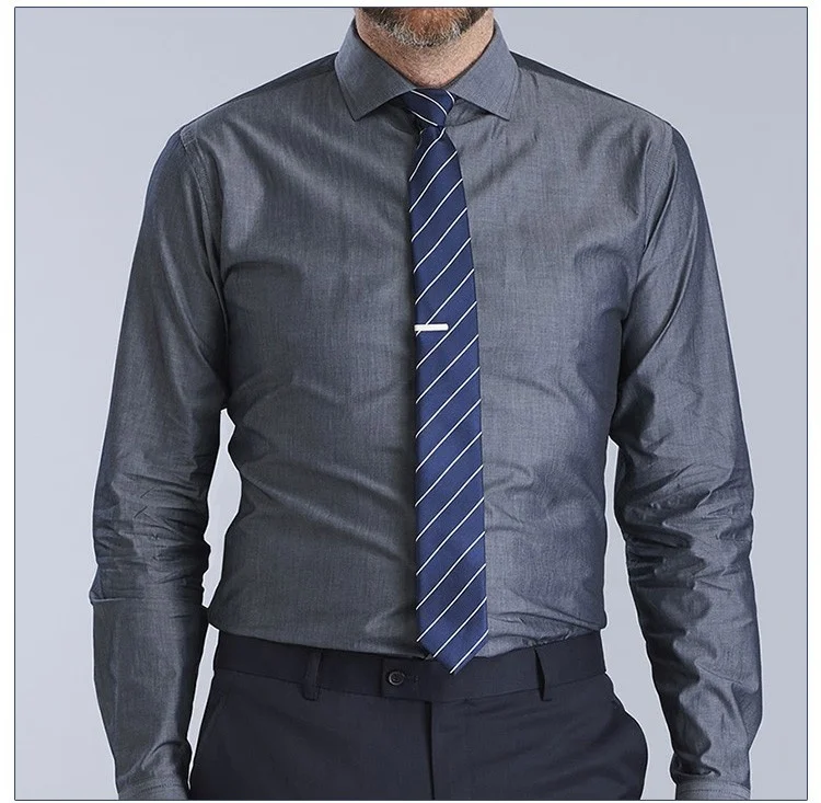 Camisa de manga larga para hombre, ropa Formal de buena calidad con  corbata, ajustada y lisa