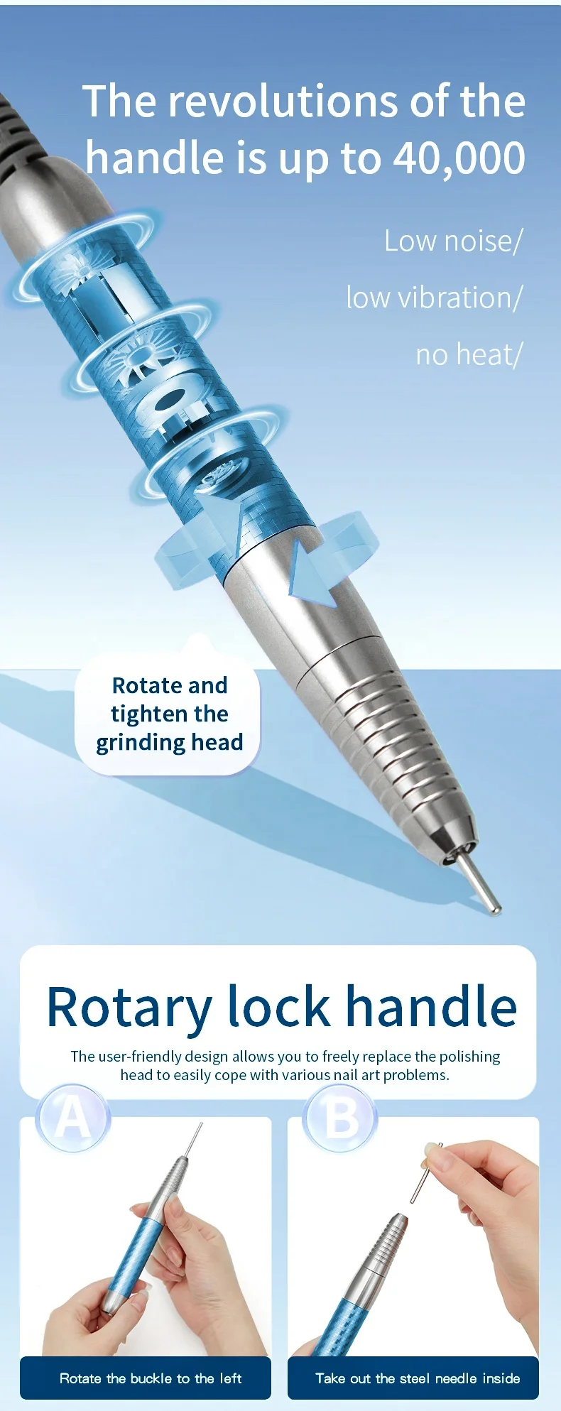 AT-NDB-181 Nail Drill Cordless Electric File Rechargeable Machine for DIY Nail Art Salon and Home manufacture