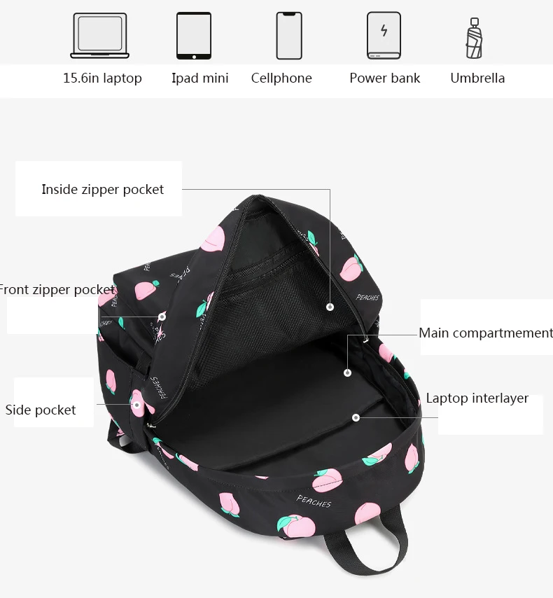 Wholesale Newest 3in1 Fruit print Peach patterned trendy Backpack for teen  girls Laptop school bag with lunch bag for college student From m.alibaba .com