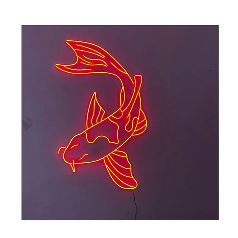Koi-Fisch Neonschild – LED, Blau-gelb, 43,2x24,1 Cm, Dimmbar, Mit USB, Für Wanddekoration