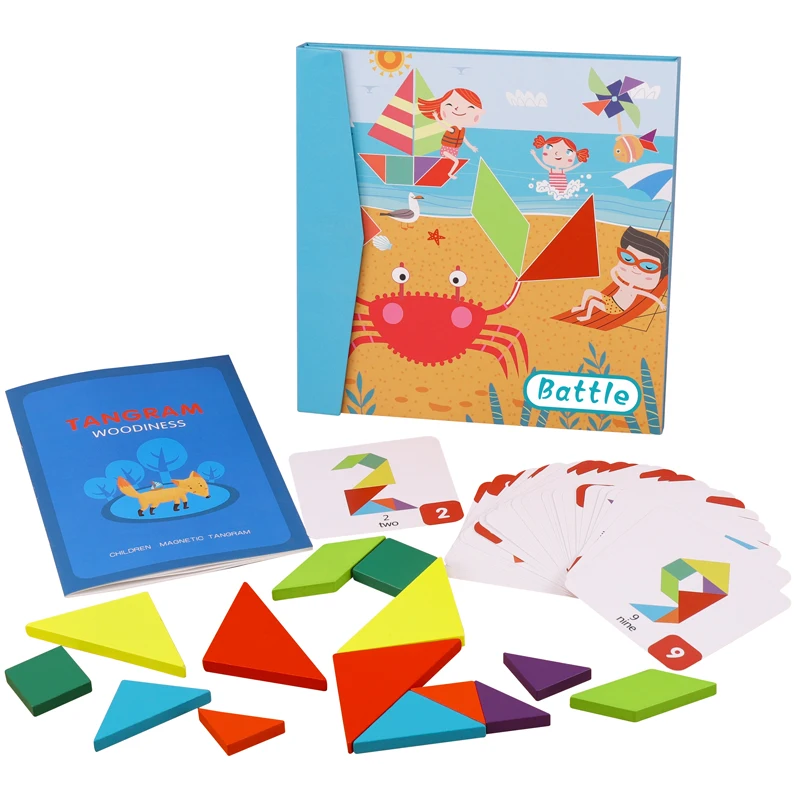 Multifunctional Creative Shape Puzzle Montessori Toy 3D Wooden Craft Battle Tangram Puzzle