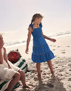 Girls Children's Casual Sleeveless Layered 100% Cotton Breathable Dress Turtleneck Knee-Length Printed Appliqued for 4-7 ODM