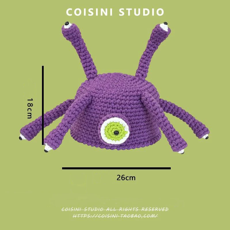 Wholesale monster hand-knitted hat women winter quirky cartoon green knitted hat with tentacles