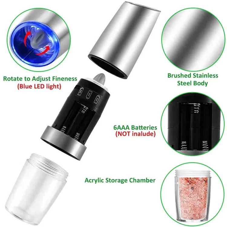 Gravity Salt and Pepper Shakers in Stainless Steel Pepper Grinder