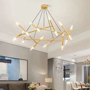 JACKSUN Restaurant Golden Tree Branch Pendant Light Creative Unique Living Room Bedroom Model Home Minimalist Chandelier