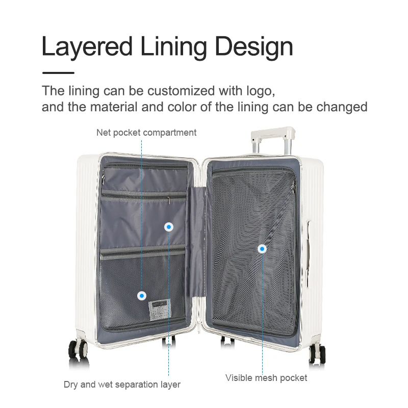 Multifunctional Front Open Laptop Luggage with Cup Holder USB Charging Spinner Trolley Travel Suitcase