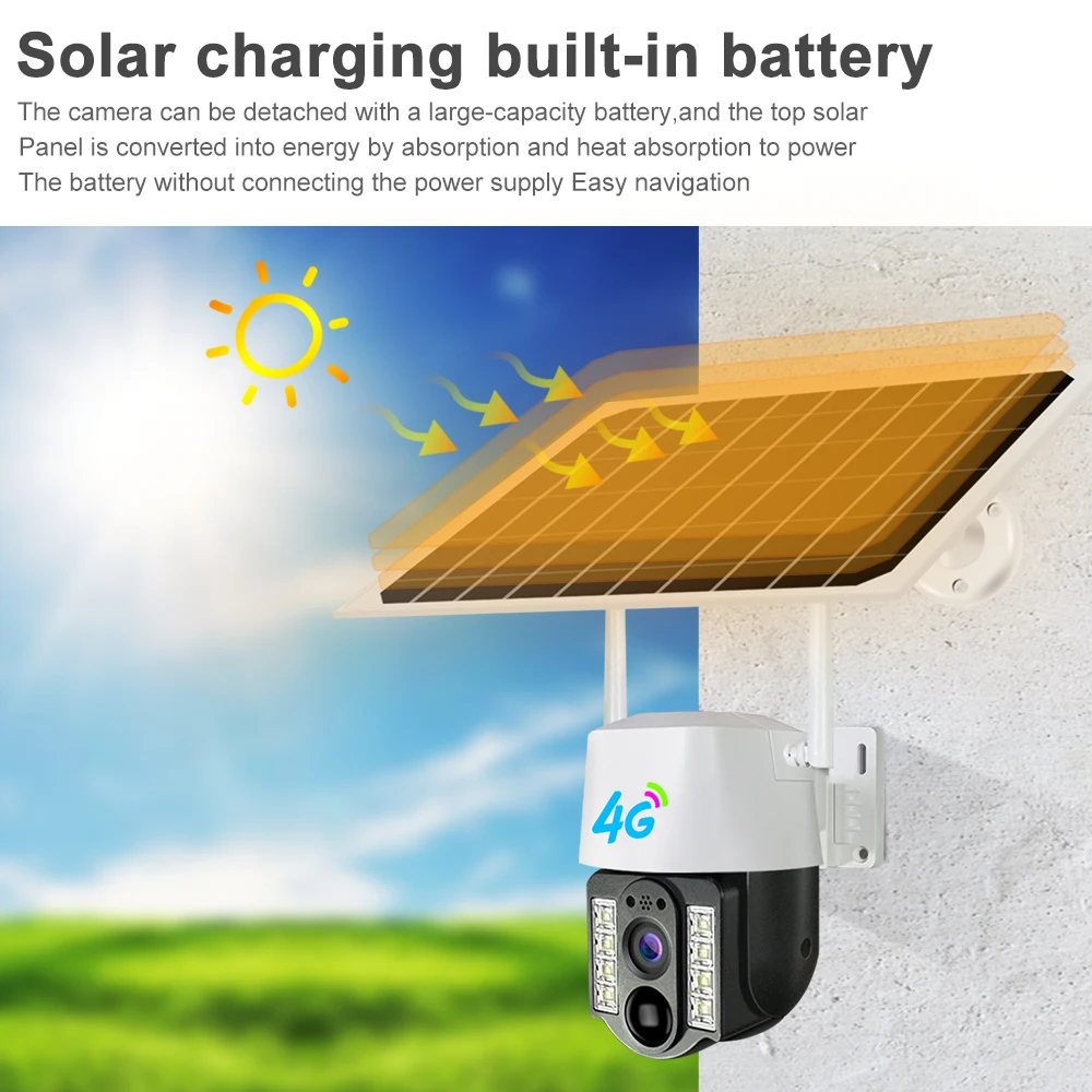 QEARIM Low Power PIR Wireless Cheap Solar Power Security Ip Camera Outdoor 3g 4G Sim Card Motion Sensor Ip Solar Camera V380