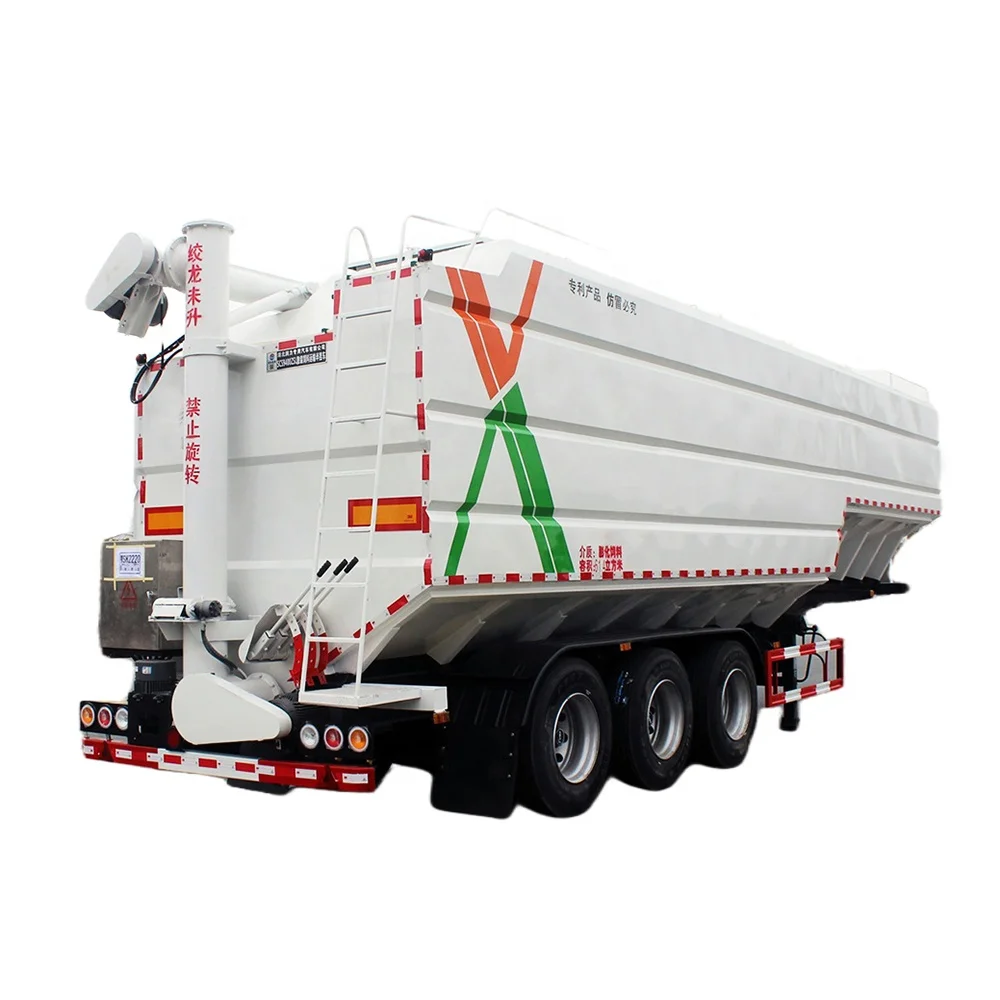 Three Axles Bulk Poultry Feed tank Semi Trailer Hydraulic Auger Animal Feeding Trailer at Good Price