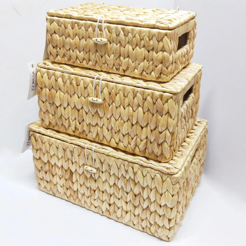 Water Hyacinth Storage Box with Hinged Lid living room Water Hyacinth Basket with lid and handle