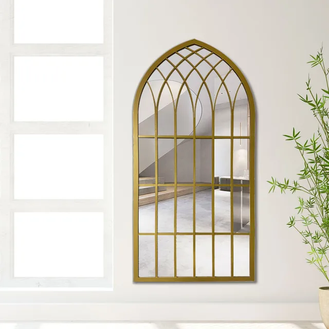 Classic Country Cathedral Gothic Style Farmhouse Window Glass Decoration Arch Shape Mirror