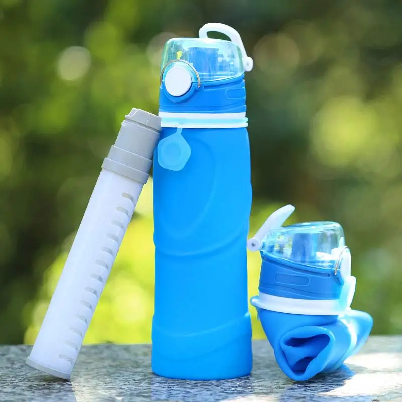 Outdoor Sport Carbon Filter Foldable Friendly Collapsible Silicone Water  Bottles for Kids