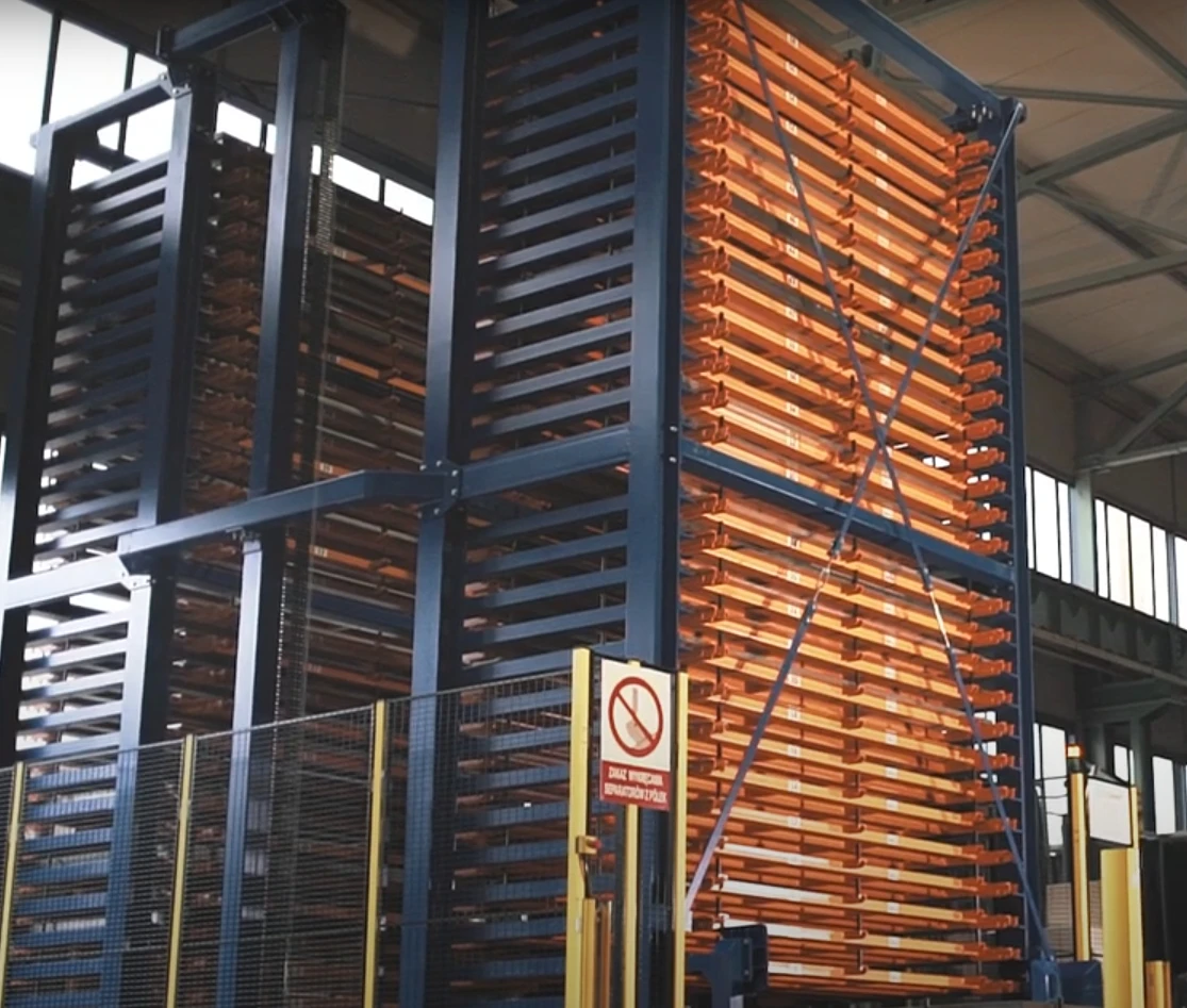 EBILTECH Automatic Bars and Tubes Storage Vertical Roll Out Metal Sheet Tower Automation Systems for Sheet