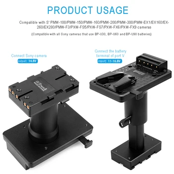 The V port battery to BP-U series converter adapter plate is suitable for Sony BP-U60_BP-U90 camcorders with extendable lenses. detail image