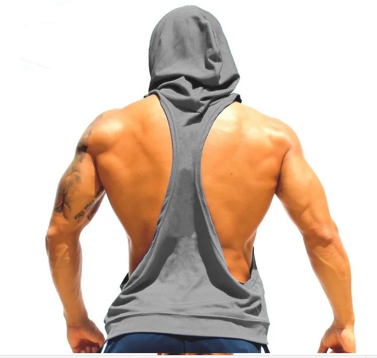 Custom Logo Bodybuilding Athletic Workout Hoodie Mens Muscle Fitness Sleeveless Tank Top Hoodies