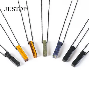 Wholesale Stainless Steel Chain Natural Stone Stone Strip Pendant Crystal Necklace Jewelry for Men