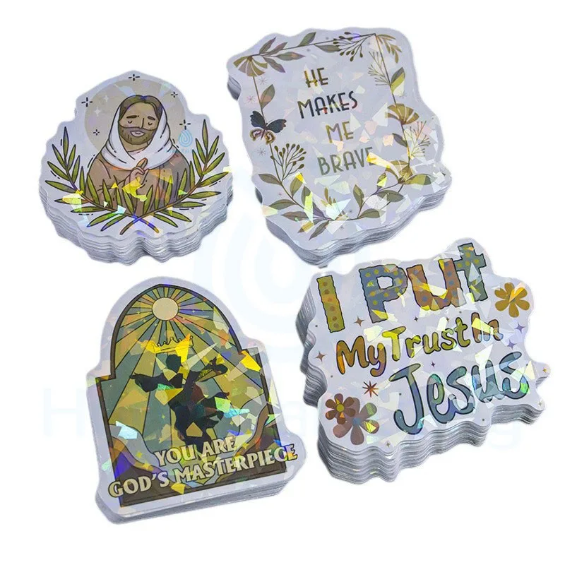 Holographic Eco-Friendly Reusable Durable Vinyl Die Cut Labels Easter Stickers Christmas Decals Good Friday Memorial Label Holy
