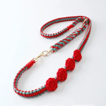 High Quality Boho Style Hand-woven Adjustable Long Rope Rose Flower Phone Lanyard Weaves Key Chain