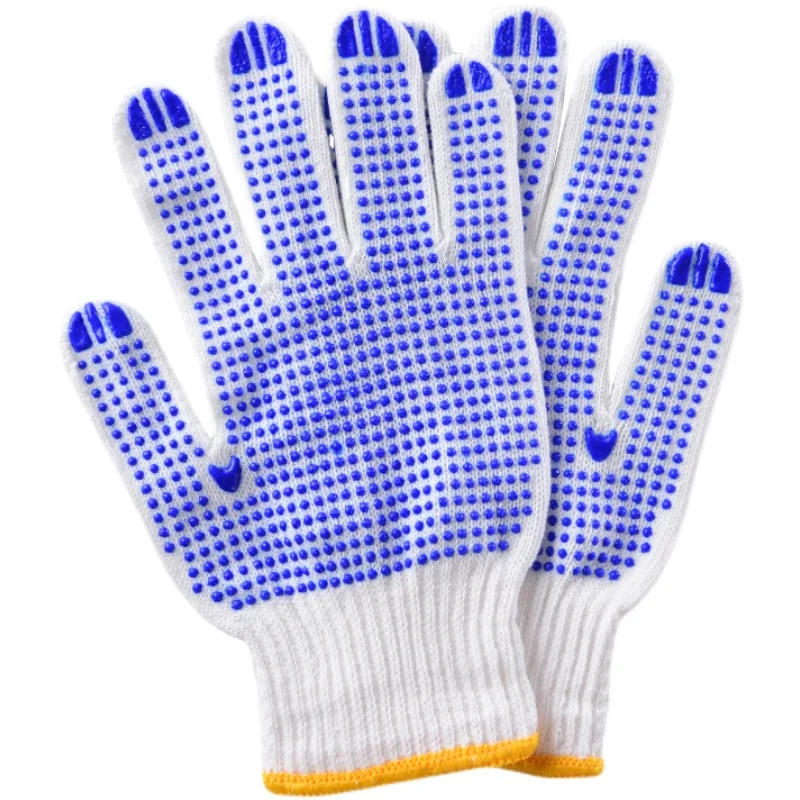 Factory Cheap PVC Dotted White Blue Cotton Work Safety Gloves With