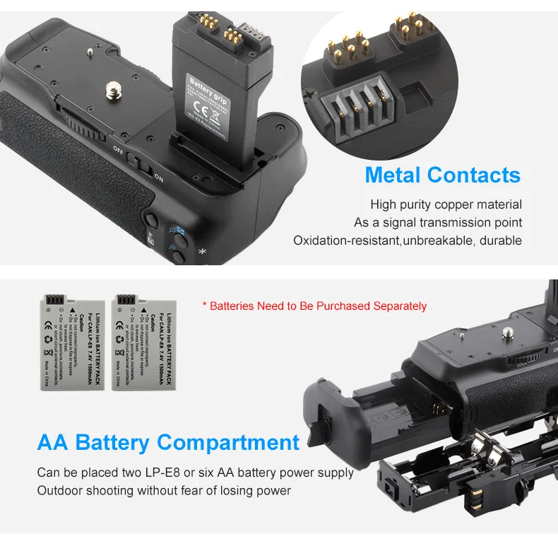 RingTeam BG-E8 Battery Grip Holds 2pes LP-E8 or 6pes AA Batteries BGE8 Vertical Battery Grip for Canon EOS550D 600D 650D Cameras factory