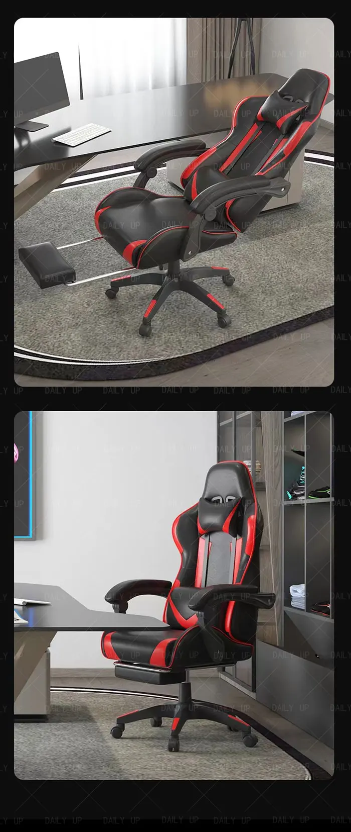 Swivel Adjustable Leather Gaming Chair With Headrest Faux Leather Silla Gaming Office Computer Racing Chair For E-Sport Gamers