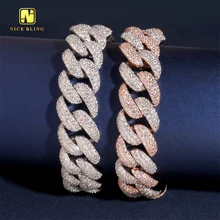 15mm Silver Plated Custom Iced Out VVS Moissanite 925 Silver Two Tone Hip Hop Style Jewelry Diamond Cuban Link Chain Bracelet