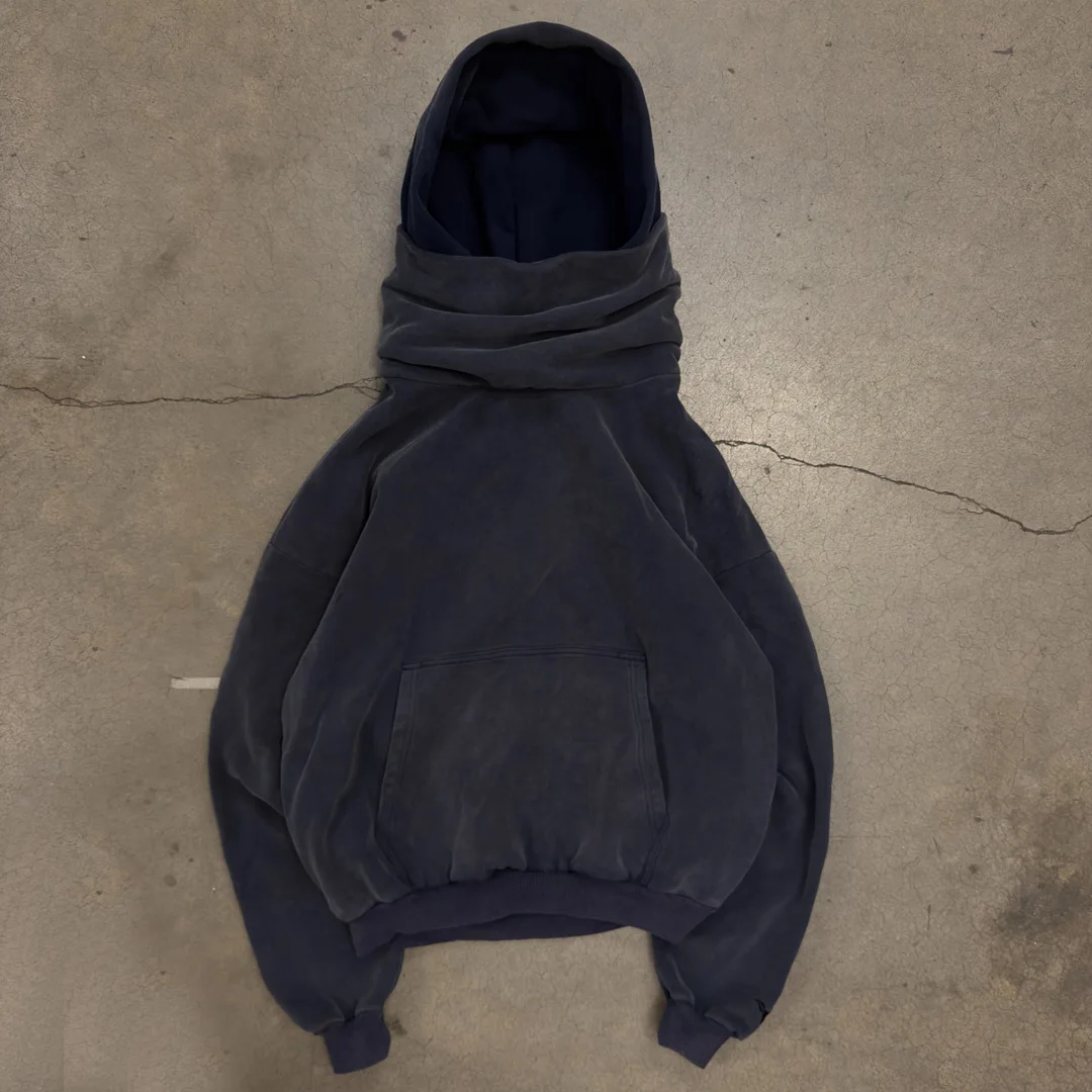 Přizpůsobitelný streetwear ošlehaný svetr s dvojitým límcem pro muže, převelký svetr s vysokým límcem z tlusté bavlny, sportovní svetr – OEM, ODM