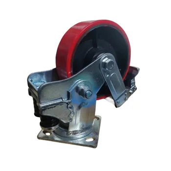 Spring Loaded Shock-Absorbing Casters 6 Inch Iron Core PU Wheel Swivel Caster with Locks