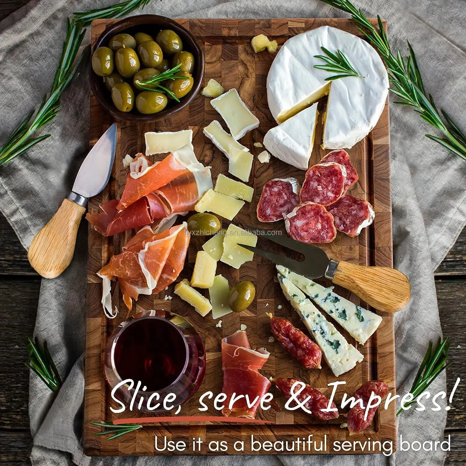 product wood end grain cutting board end grain butcher block with juice groove  handle premium kitchen prep board chopping block-4