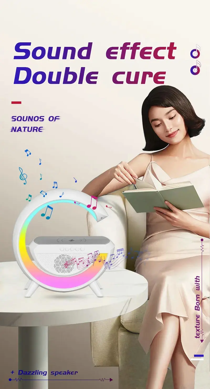 Multifunctional 15W Fast Wireless Charger Rgb Light G Shaped 5W 2 Type-c Fast Control Time Table Alarm Clock wireless BT Speaker