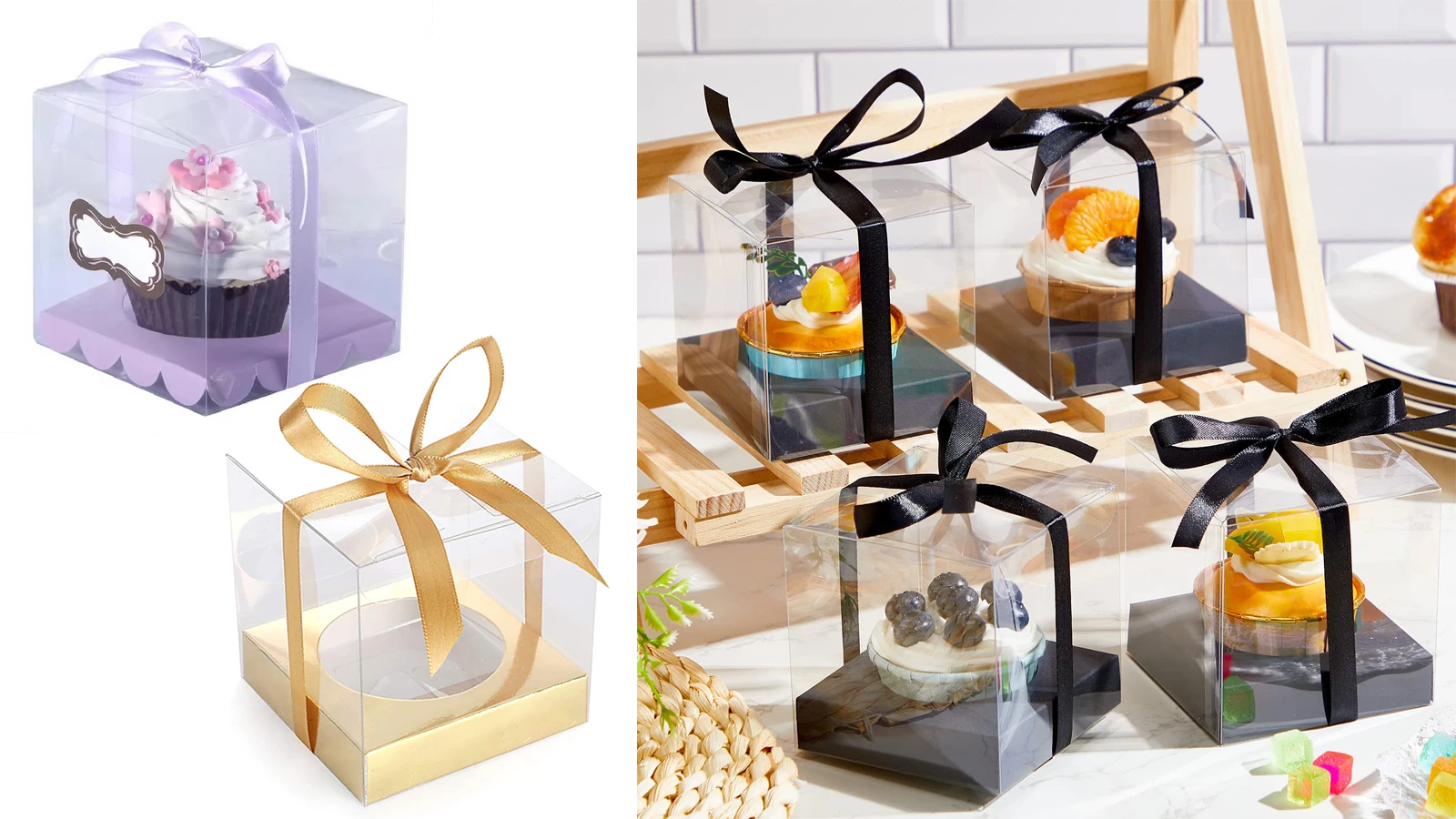 33 Scatoline Regalo Trasparenti Keadic 5x5x5 Cm Con Nastri E Forbicine - Per Bomboniere E Dolci - 3