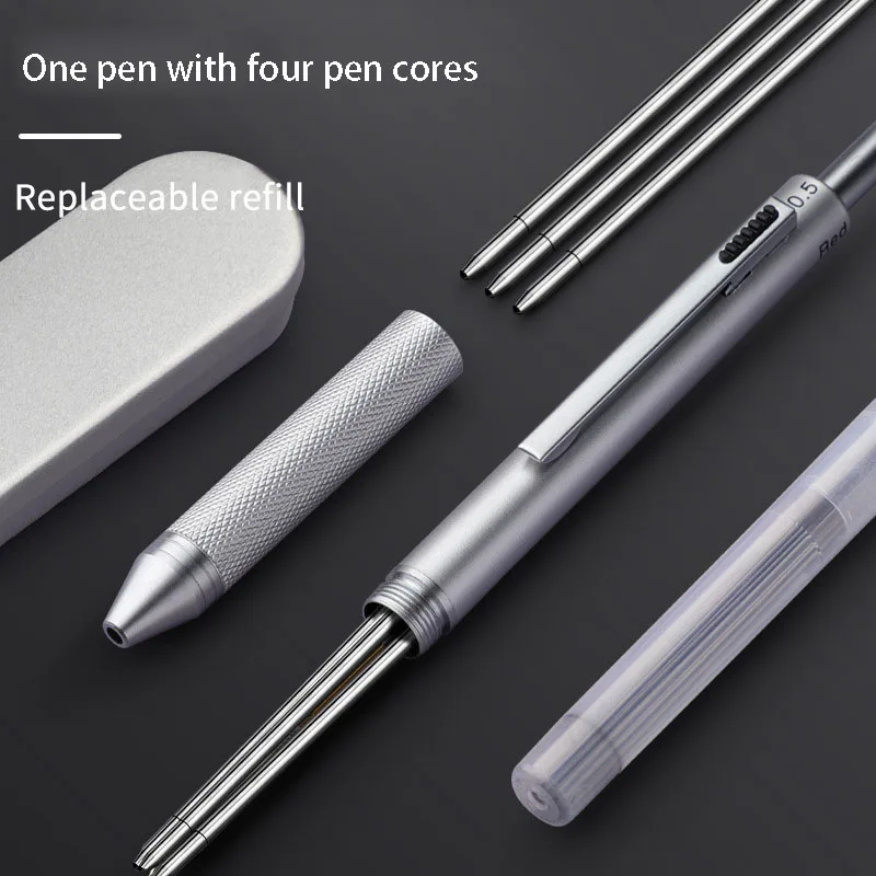 4 Core in 1 Multifunctional Ballpoint Pen Metal Multicolor Pen 4 Color Black Blue Red Ball Pen Plus Mechanical Pencil