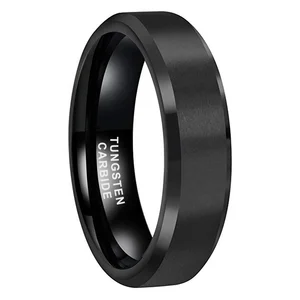 Coolstyle Jewelry 6mm Wholesale Beveled Matte Finish Fashion Engagement Wedding Band Black Tungsten Carbide Ring for Men Women
