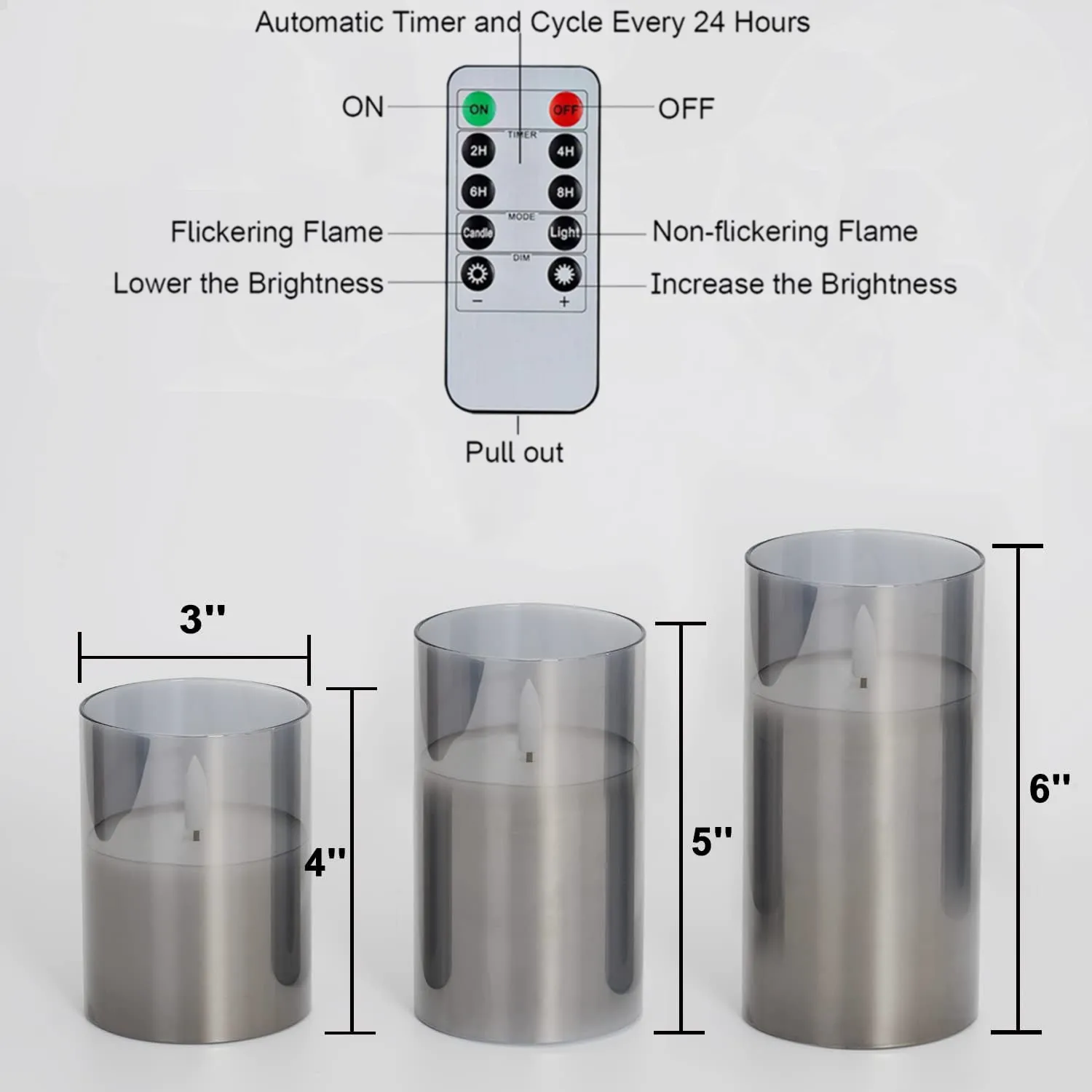 Flameless Battery Operated Glass Led Candle Light with Remote Control 3d Flame Wick Pillar Electronic Wax for Wedding Home Decor