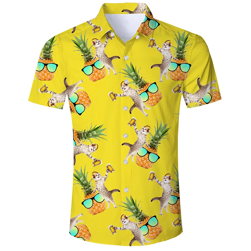 Hawaiian Printing Short Sleeve Newest Design Fashion Hot Sale Short Sleeve Newspaper Pattern Casual Shirt for Men
