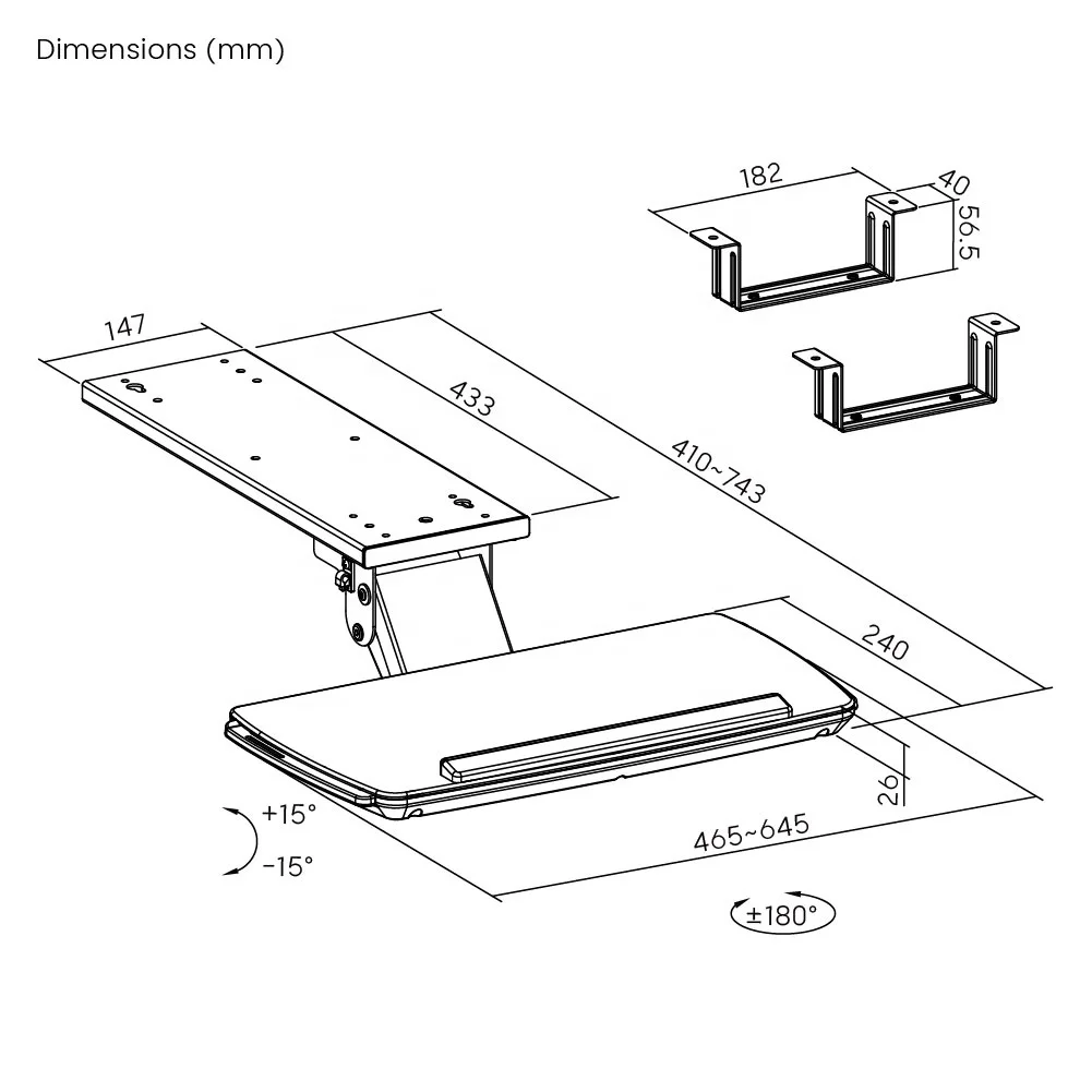 Ergonomic Sliding Adjustable Underdesk Shelf Computer Swivel Under Desk Keyboard Tray With Mouse Pad for Gaming Home Office Desk