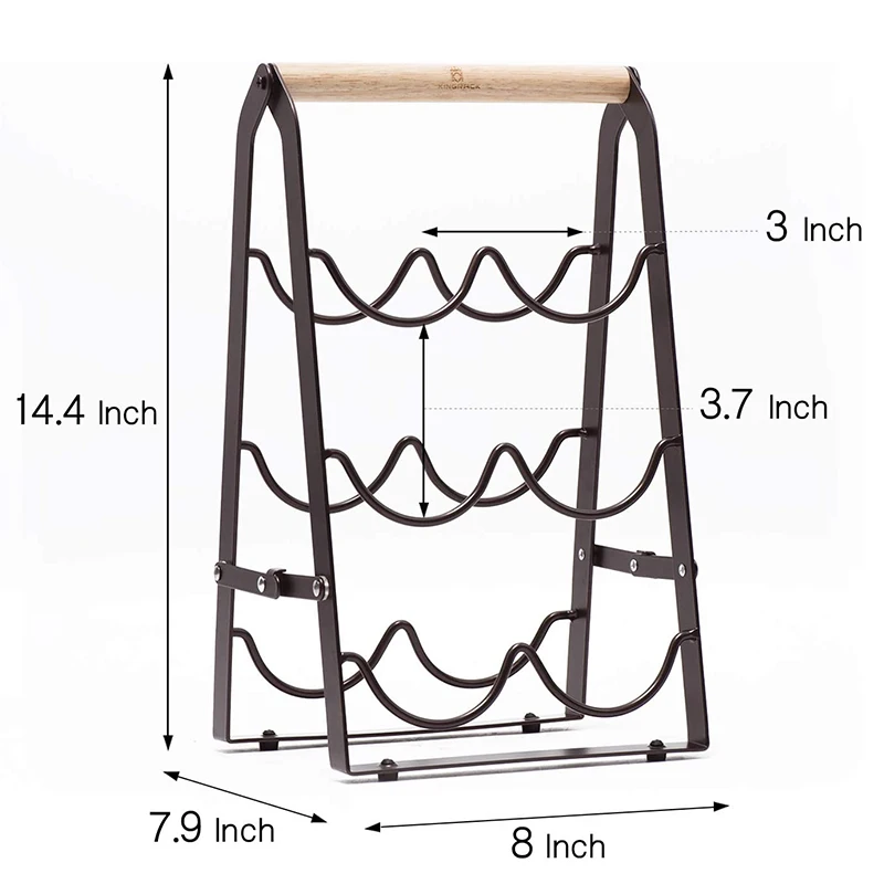 Складной 3-х уровневая бамбуковой ручкой металлический винный держатель для бутылки Бесплатная доставка Декоративные 6 бутылка стеллаж демонстрации вина с нескользящей подошвой
