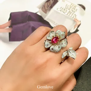 GEMLOVE 1.4CT Red Spinel & Diamond Ring - Adjustable 14K/18K Gold Everyday Elegance