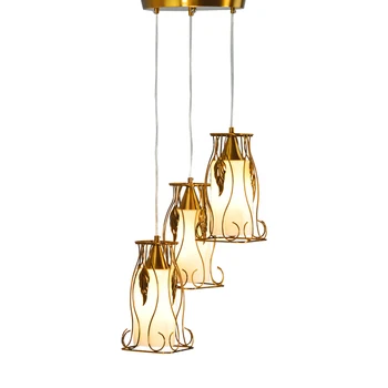 Modern Metal Leaves Design 3-Head LED Chandelier Vintage Glass Shade Pendant Light Decorative Ceiling Lamp Kitchen Island Decor