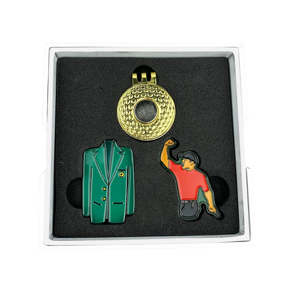 Wholesale Tiger Woods Ball Marker Originality Metal Hat Clip Golf Supplies with Plated Technique Magnetic Suction Gift Set