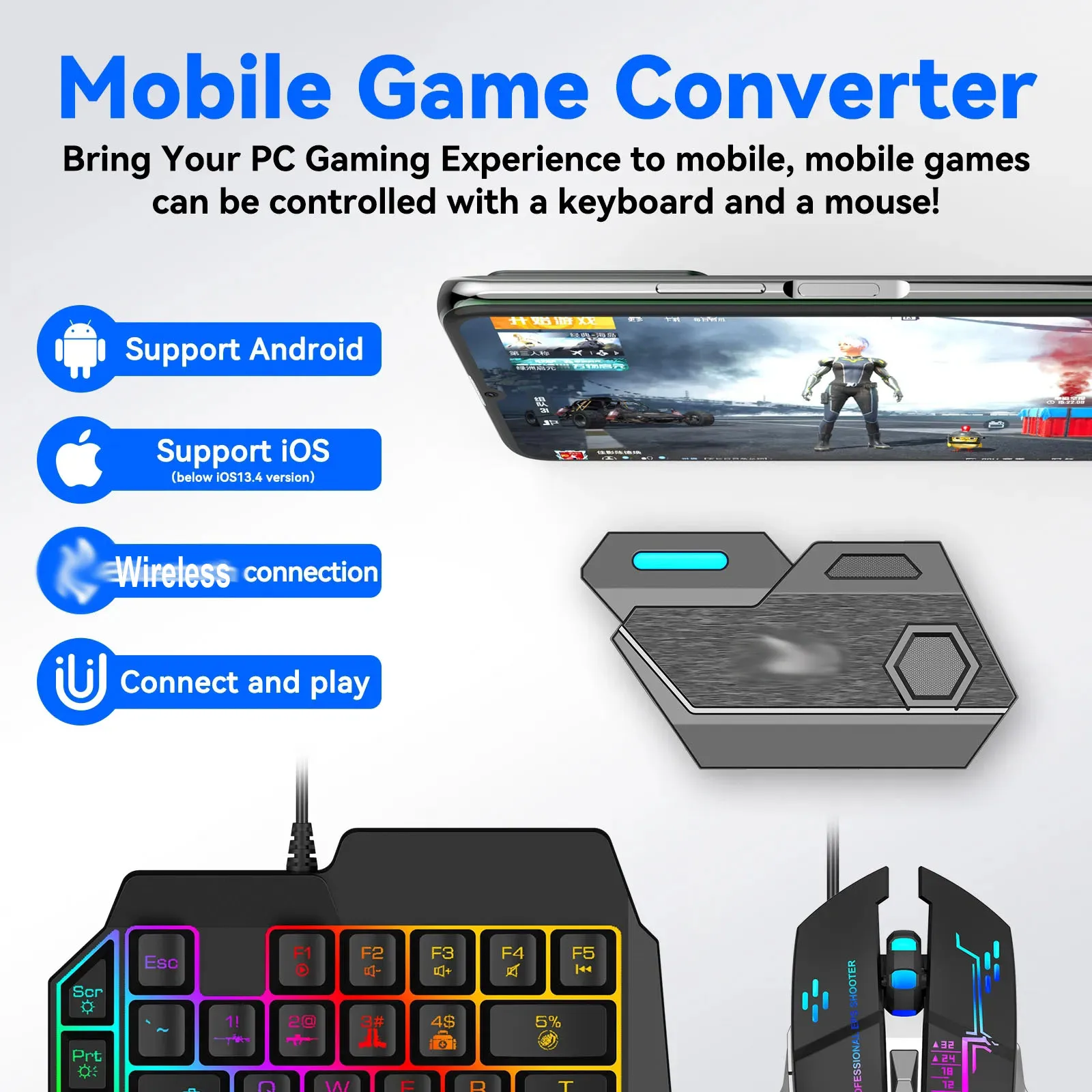 Mix Elite 4 in 1 Mouse Keyboard Converter Combo Pack Game Accessories Gaming Faster Reaction for Android IOS Mobile PUBG Games