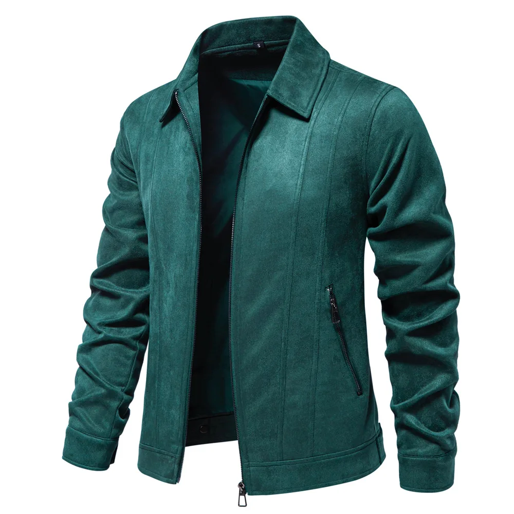 Men's Suede Jacket Solid Colour Lapel Casual Outdoor Autumn Coat_voghion.com
