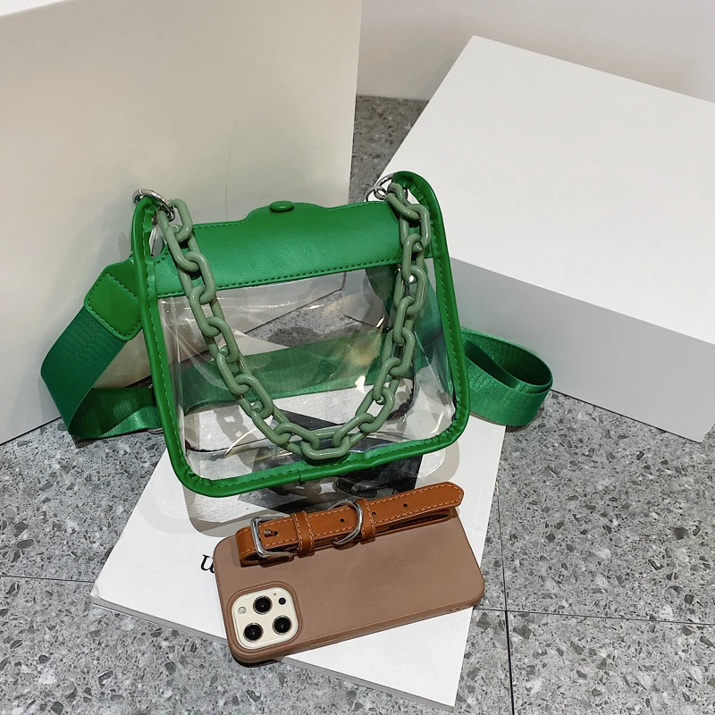 Wholesale Transparent PVC Messenger Bag Customized Fashion Chain Shoulder Clear Women Crossbody Bags