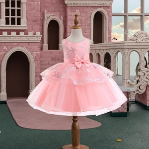 Children's Dresses Star Sequins Princess Party Evening Dress Baby Girl Mesh Piano Performances Dress Clothes for Kids