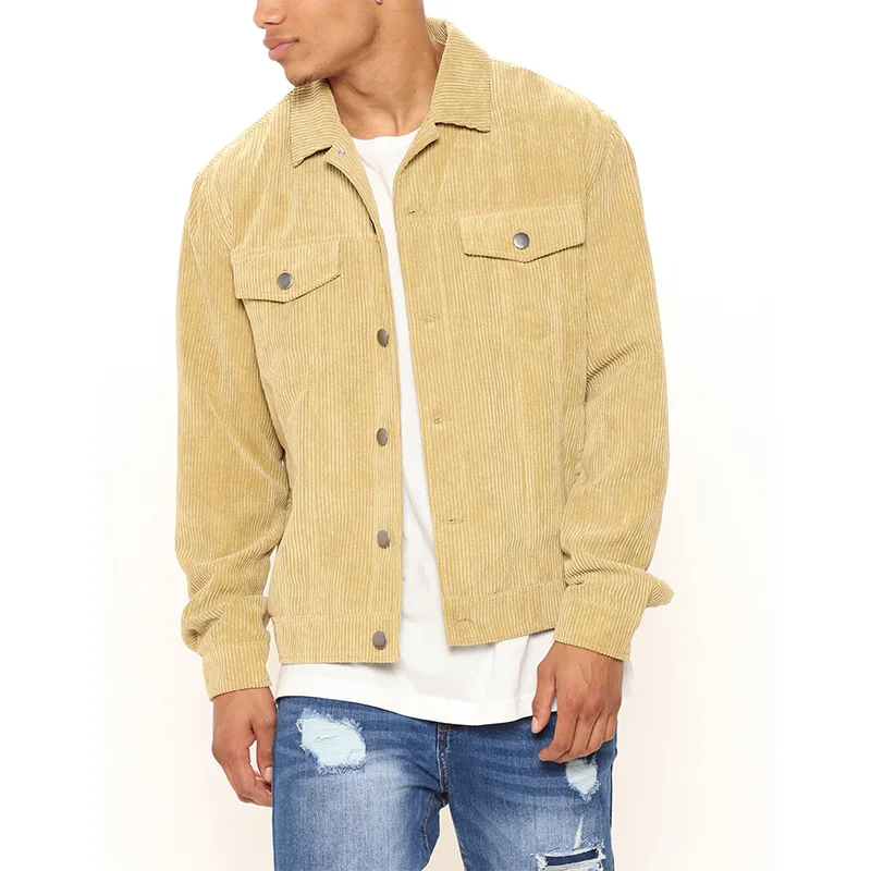 New Arrivals Spring Autumn Men Bomber Jackets Long Sleeves Turn Down Neckline Corduroy Trucker Jacket Custom Logo Jacket for Men gallery 5
